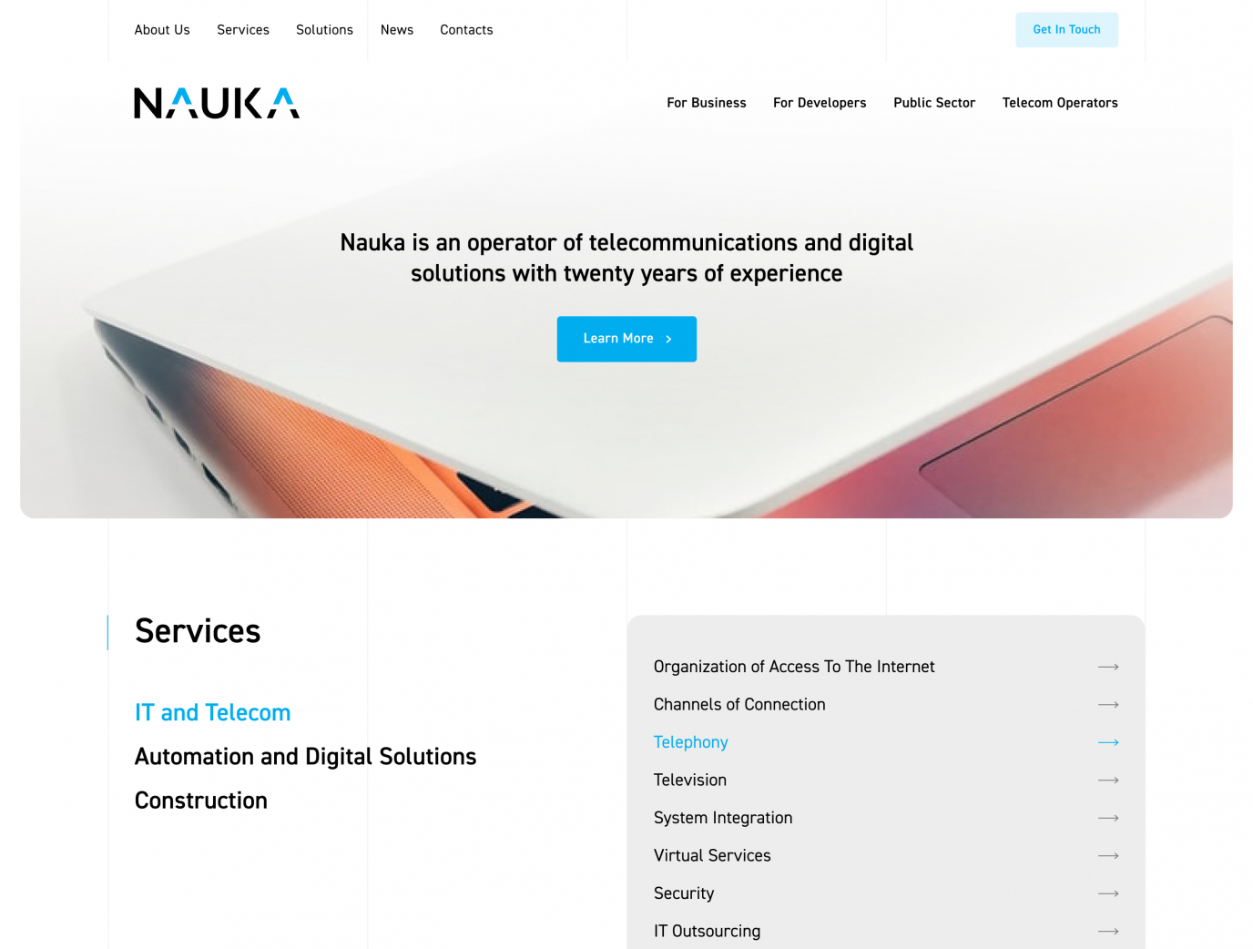 Nauka project. Website creation by Diafimis company. Unique design and structure. Filling with quality content for SEO promotion.